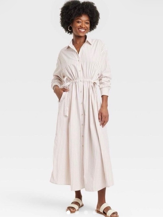 Universal Thread Dresses & Skirts - Universal Thread Cream and Tan Striped Maxi Shirt Dress